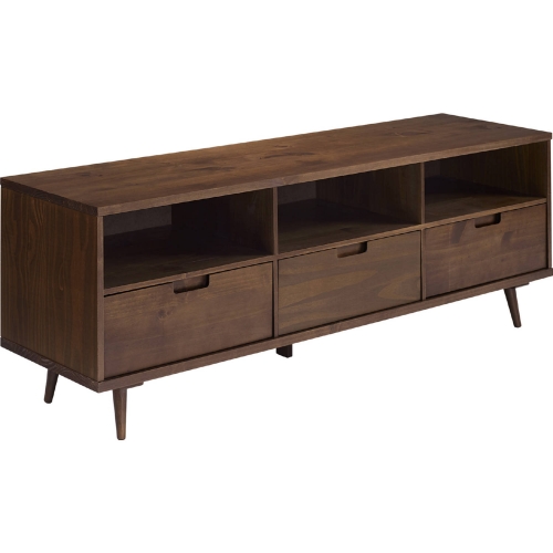 Ivy 70" 3 Drawer TV Stand in Walnut Finish Pine Wood